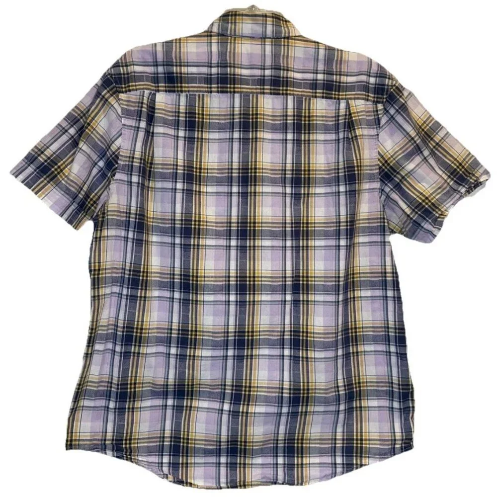 Original Penguin Men’s Cotton Plum Plaid Short Sleeve‎ Button Up Shirt Sz L